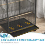 Gabbia per Uccelli in Acciaio e PP con 5 Porte, 2 Posatoi e Vassoio Estraibile, 48x46x78 cm, Grigio - immagine 6