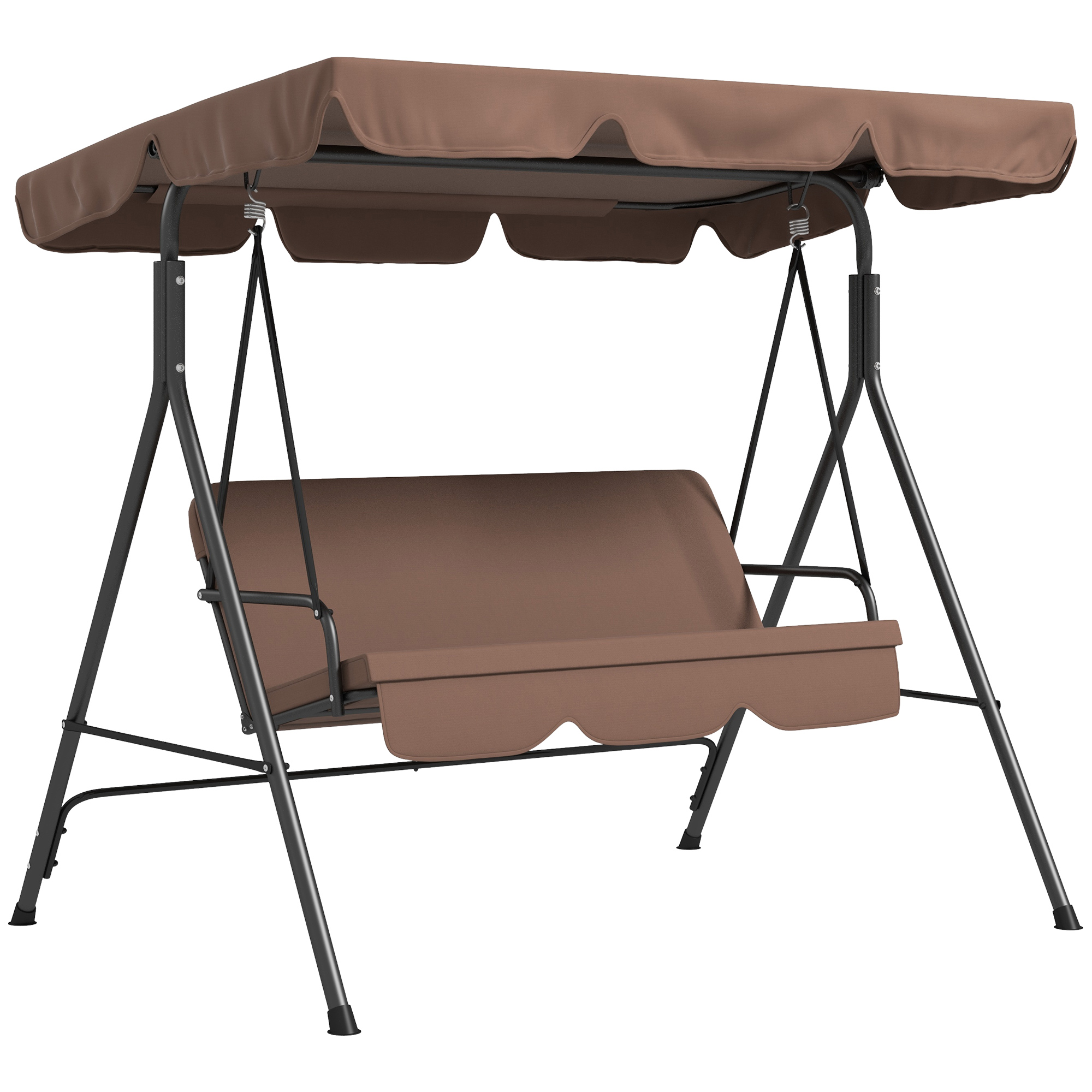 tnG26a194938b7ba7.jpg Dondolo da Giardino a 3 Posti con Tettuccio Parasole Inclinabile e Cuscini, 172x110x153 cm, Marrone e Nero - immagine 1