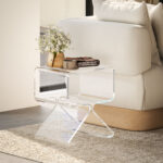 Tavolino Basso Geometrico a 2 Livelli  in Acrilico con Gambe Triangolari, 40x30x45 cm, Trasparente - immagine 2