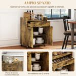 Carrello da Cucina con Cassetto, Armadietto e 4 Ruote in Legno, 60x40x77cm, Marrone Rustico - immagine 4