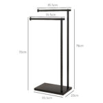 Porta Asciugamani Bagno da Terra Autoportante a 2 Bracci in Metallo, 35,5x20x78cm, Nero - immagine 3
