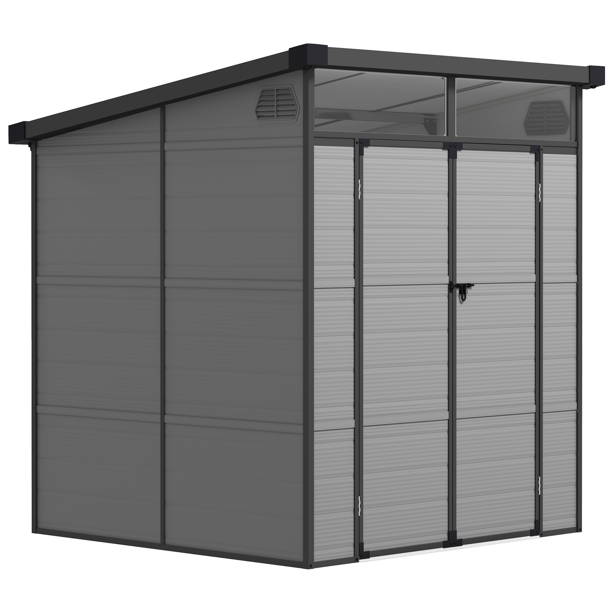 tx0de3198e549b58f.jpg Casetta da Giardino in Plastica Porta Attrezzi con Finestre, Prese d'Aria e Blocco, 1,9x1,9 m, Grigio Chiaro - immagine 1