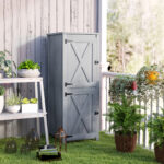 Capanno da Giardino Porta Attrezzi con 2 Armadietti, Ante con Blocco e Ripiani Rimovibili, Grigio - immagine 8