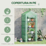 Serra per Piante Verticale con Scaffale a 4 Ripiani in Acciaio e PE Verde Scuro, 70x50x160cm - immagine 5