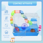 Gabbia per Criceti a 2 Livelli con Serbatoio per Acqua, Vassoio, Tubo e Ruota per Criceti, 46x30x37 cm - immagine 4