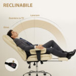 Sedia da Ufficio con Poggiapiedi e Poggiatesta, in Pelle PU, Schiuma e Metallo, 76x73x117-125 cm, Bianco Crema - immagine 7