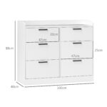 Cassettiera 6 Cassetti in Legno con Bordi Rialzati e Maniglie a U, 1x40x88 cm, Bianco - immagine 3