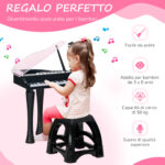 Pianoforte per Bambini a 32 Tasti con Sgabello, Microfono, Musiche, Luci e Gambe Rimovibili, Nero - immagine 5