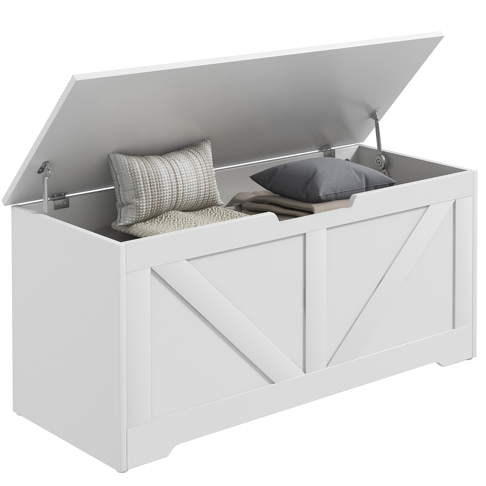 uGQ5981949567763f.jpg Cassapanca in Legno con Cerniere di Sicurezza, Panca Contenitore Capacità 127L, 1x40x45cm, Bianco - immagine 1