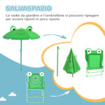 Set Tavolo da Giardino con 2 Sedie Pieghevoli, Tavolino con Sedie da Esterno con Ombrellone per Bambini in Metallo e Poliestere, Verde - immagine 4
