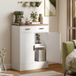 Credenza Moderna 2 Cassetti e Armadietto 2 Ante, Ripiano Interno Regolabile, Bianco e Legno - immagine 2