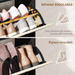Scarpiera Slim con 2 Cassetti Ribaltabili e 3 Vani Aperti, Capacità 15 Scarpe, 83x24x90,5 cm, Nero - immagine 5
