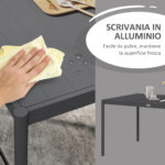 Tavolo da Giardino a Doghe per 6 Persone in Acciaio e Alluminio, 145x90x74 cm, Grigio Scuro - immagine 5