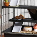 Gabbia per Piccoli Animali a 4 Livelli con Rampe, Piattaforme, Amaca e Ruote, 52x52x115 cm, Grigio - immagine 8