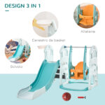 Scivolo 3 in 1 per Bambini con Altalena Regolabile, Canestro e Palle per Cameretta e Giardino, 149x186x98cm, Blu e Arancione - immagine 4