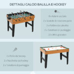 Tavolo Multigioco 4 in 1 con Calcio Balilla, Biliardo, Ping Pong e Hockey da Tavolo, 107x61x84,5cm - immagine 6