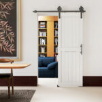 Porta Scorrevole in Stile Country con Binario e Maniglia in Legno e Acciaio, 71,5x213,4 cm, Bianco e Nero - immagine 9