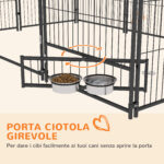 Recinto per Cani in Metallo e Tessuto Oxford con Porticina per Ciotole, 211x141x151 cm, Nero e Marrone - immagine 6