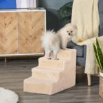 Scaletta per Cani Portatile a 4 Gradini, in Tessuto Vellutato Sfoderabile e Truciolato, 60x35x44 cm, Beige - immagine 2