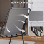 Set da Giardino 6 Pezzi in Acciaio con 4 Sedie Pieghevoli, Ombrellone e Tavolo Rotondo, Grigio e Nero - immagine 6