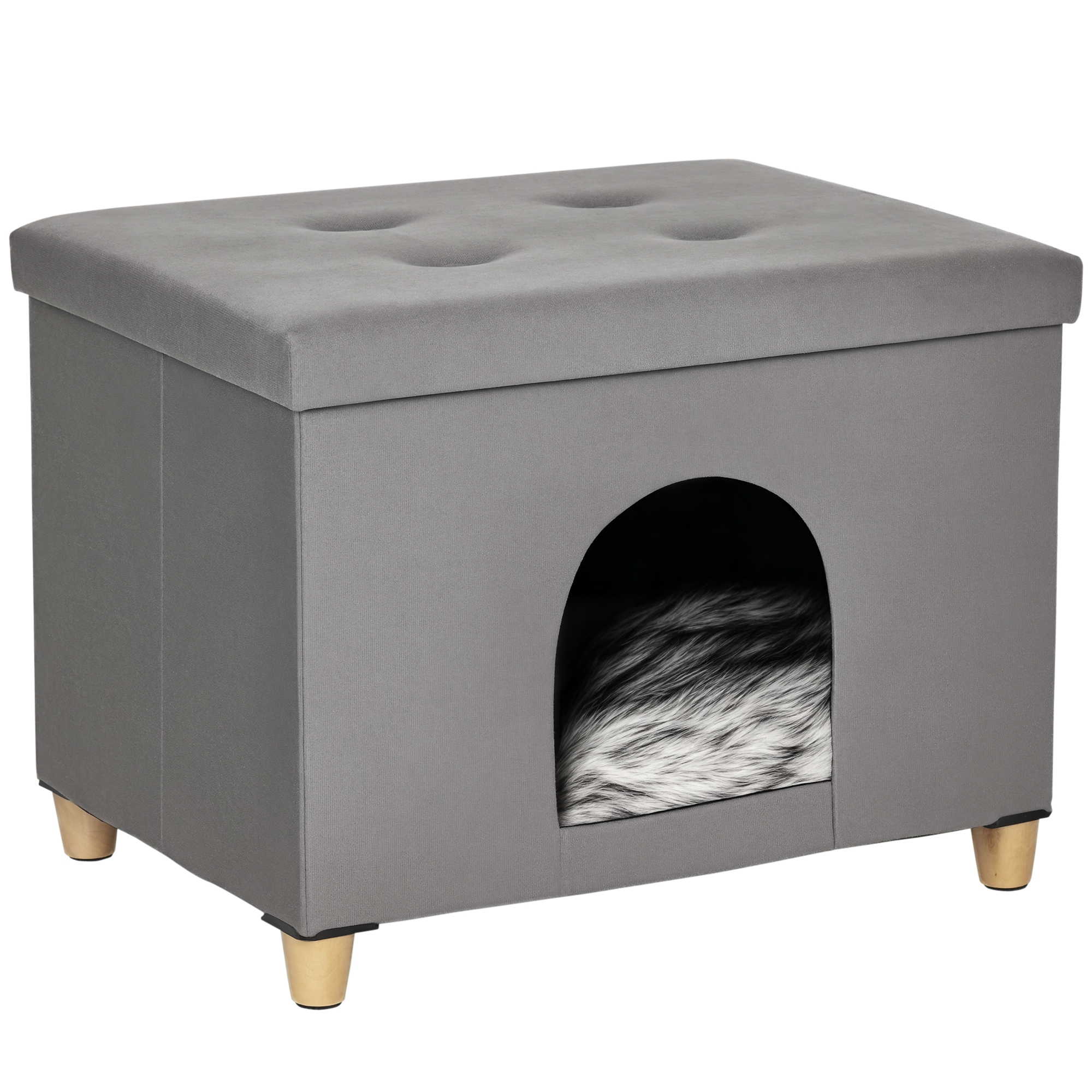 udl6e11980aa71b29.jpg Casetta per Gatti Pouf Poggiapiedi Imbottito con Cuscino Rimovibile e Lavabile, Grigio - immagine 1