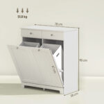 Mobile Portabiancheria con 2 Cesti Inclinabili, 2 Cassetti e 2 Ante a Ribalta per Bagno, 78x38x90cm Bianco - immagine 3