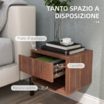 Set 2 Comodini Sospesi con Cassetto e Ripiano Inferiore Aperto, in Legno, 40x34x29 cm, Marrone - immagine 7