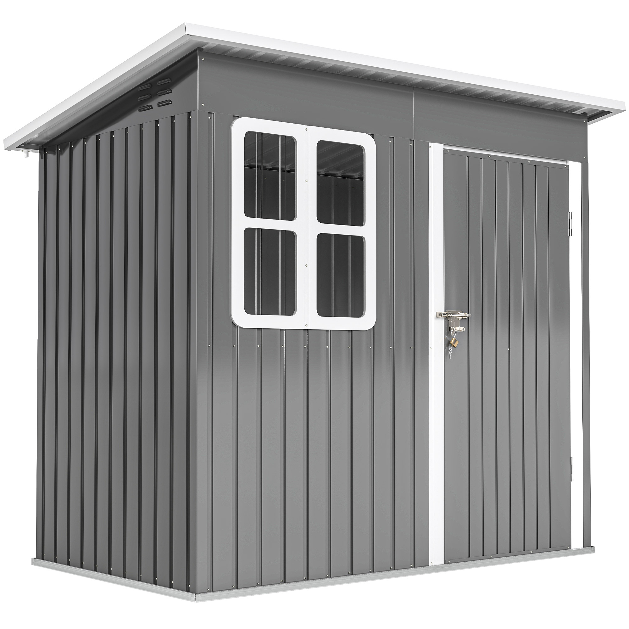 ufC6c9198e46dfd80.jpg Casetta da Giardino in Acciaio con Porta con Blocco, Finestra e Prese d'Aria, 2,2 x 1,3 m, Grigio - immagine 1