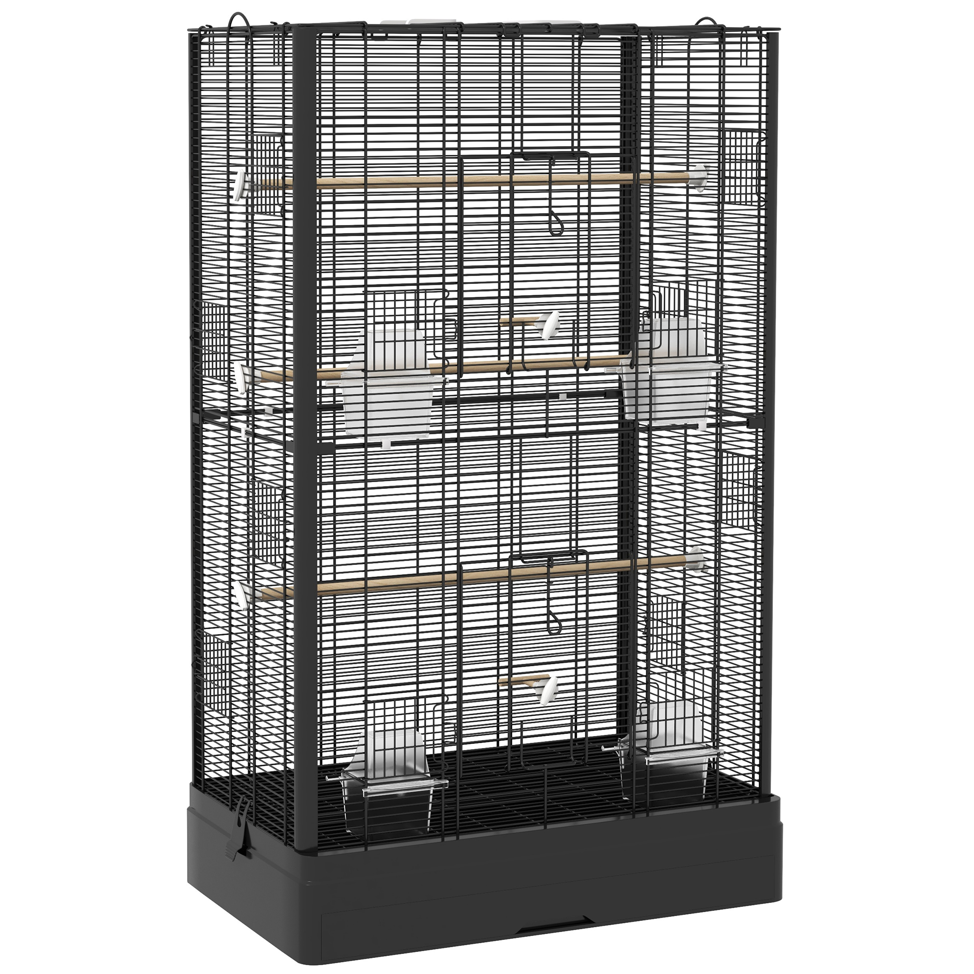 ukEaa219bde82a726.jpg Gabbia per Uccelli con Vassoio Estraibile e Posatoi, Voliera per Pappagalli, 61x36,5x98cm, Nero - immagine 1