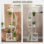 Portafiori a 5 Livelli a Mezzaluna per Interni ed Esterni in MDF e Acciaio, 50x30x160 cm, Bianco - immagine 6