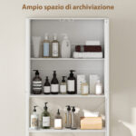 Mobile Bagno Sopra WC e Lavatrice con Armadietto e Ripiano Aperto, 64x20x180 cm, Bianco - immagine 4