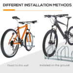 Rastrelliera Portabiciclette Parcheggio per 5 Biciclette in Acciaio, 145×33×27 cm, Argento - immagine 9