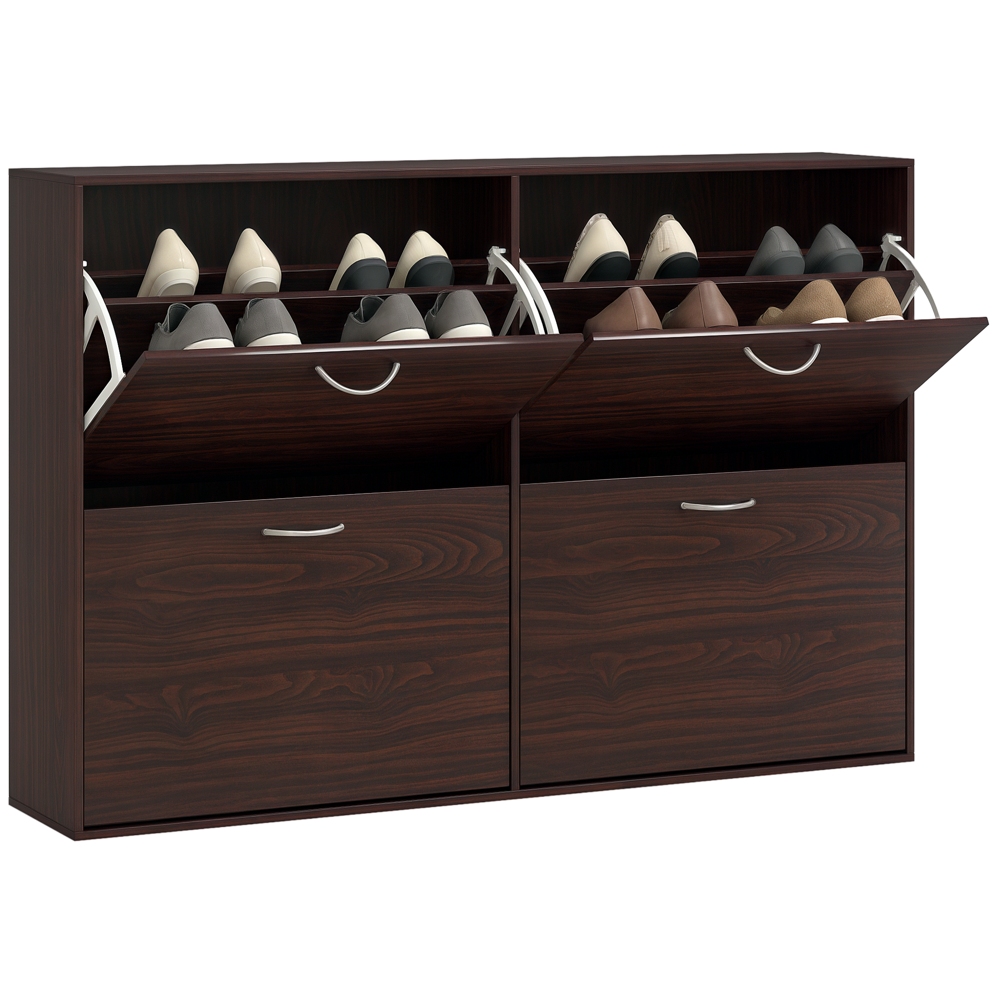 uvd4d719745fa1c84.png Scarpiera Salvaspazio da 24 Paia con Mensole Regolabili e 4 Cassetti, in Legno, 120x24x81cm, Marrone - immagine 1
