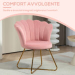 Sedia Moderna Ergonomica con Schienale a Petalo Vellutato Rosa e Gambe Incrociate Oro, 69x64x80 cm - immagine 4