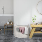 Cesto Portabiancheria da 88L Portatile e Pieghevole con Manici in Cotone Naturale, Ø56x35,5 cm, Crema - immagine 2