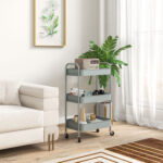 Carrello da Cucina a 3 Livelli con Maniglie e 4 Rotelle, in Acciaio, 45x30,6x79 cm, Azzurro - immagine 2