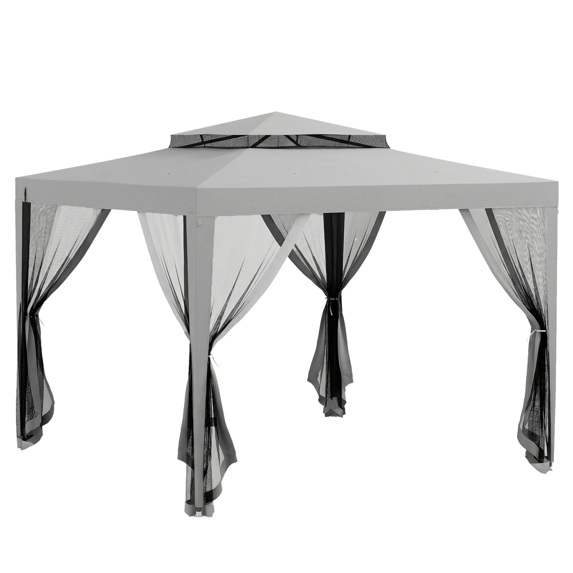 v7E3f119c1c1a6710.jpg Gazebo da Giardino 3x3 m con Zanzariera, Doppio Tetto e 8 Fori, in Acciaio e Poliestere, Grigio - immagine 1
