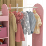 Appendiabiti per Bambini con Ripiani, Scatole e Specchio in Legno, Rosa - immagine 7