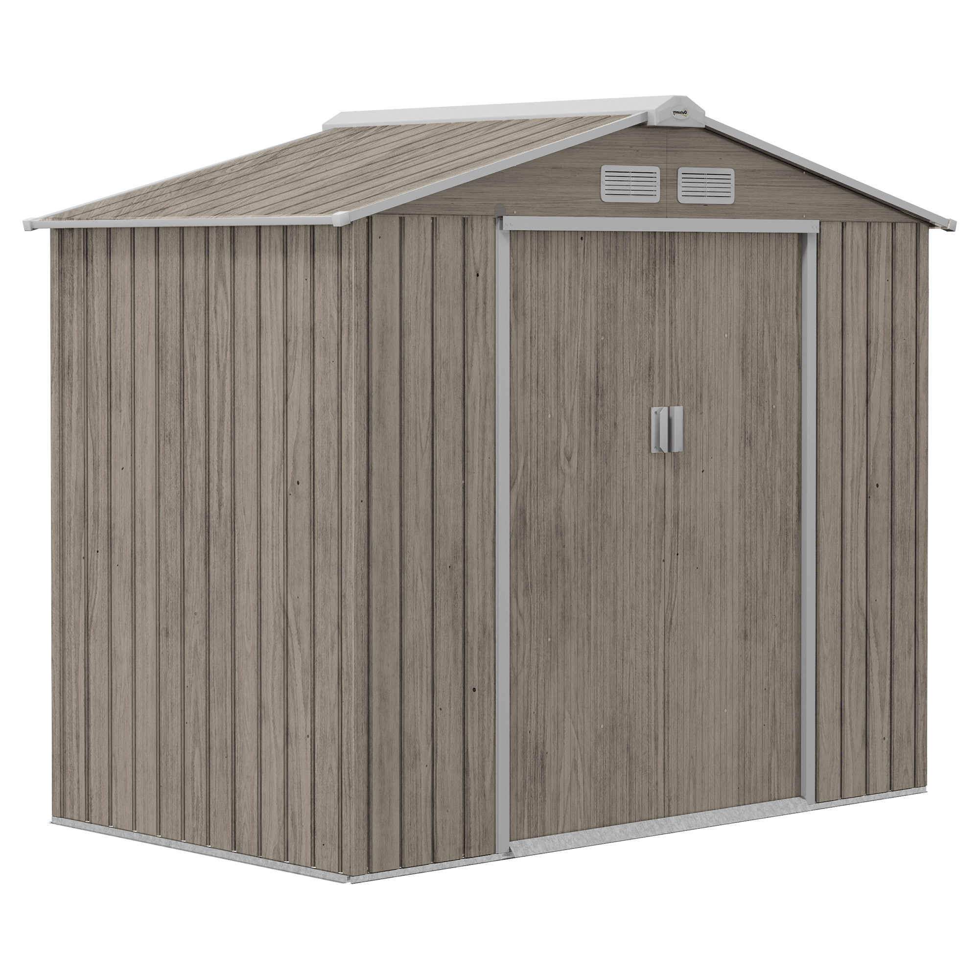 vSHf3d199992ab30a.jpg Casetta da Giardino in Metallo con Prese d'Aria e Doppia Porta Scorrevole, 2,1x1,3m, Marrone Chiaro - immagine 1