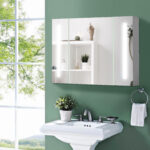 Armadietto Specchiera da Bagno con 3 Armadietti, 3 Ripiani e Luce LED, 90x15x65 cm, Bianco - immagine 2