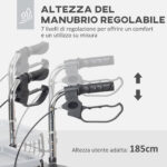 Deambulatore per Anziani e Disabili ad Altezza Regolabile con Cestino e Vassoio, 60x62x84-1,5 cm, Nero - immagine 5