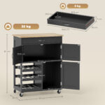Carrello da Cucina in Legno con Portabottiglie, 3 Ante e Cassetto, 67x37x87 cm, Nero e Rovere - immagine 3
