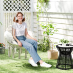 Poltrona Sospesa in Stile Boho con Cuscino, in Acciaio, Cotone e Poliestere, 80x60x40 cm, Bianco Crema - immagine 2