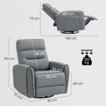 Poltrona Relax Reclinabile Manualmente con Poggiapiedi in Tessuto Effetto Pelle e Base Girevole, Grigio - immagine 3