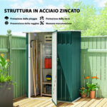 Capanno Porta Attrezzi in Metallo con Tetto Inclinato e Porta Bloccabile, 142x86x189 cm, Verde - immagine 4