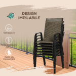 Sedie da Giardino Set 6 Pezzi, Sedie da Esterno Impilabili in Metallo e Tessuto Traspirante, Marrone - immagine 5