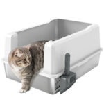 Lettiera per Gatti Impermeabile con Pareti Rialzate, Vassoio e Paletta, in ABS, 71x50,8x35,5 cm, Bianco