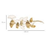 Decorazione Murale 3D in Metallo, Wall Art Dorata con Foglie di Ginkgo 138x70cm - immagine 3