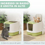 Lettiera per Gatti Chiusa con 2 Porte, Vassoio Estraibile, Paletta e Deodorante, in PP, 40,5x52,5x42,5 cm, Verde - immagine 6