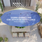 Ombrellone da Giardino Doppio con Apertura a Manovella, Acciaio e Poliestere, 460x270x240 cm, Blu - immagine 4